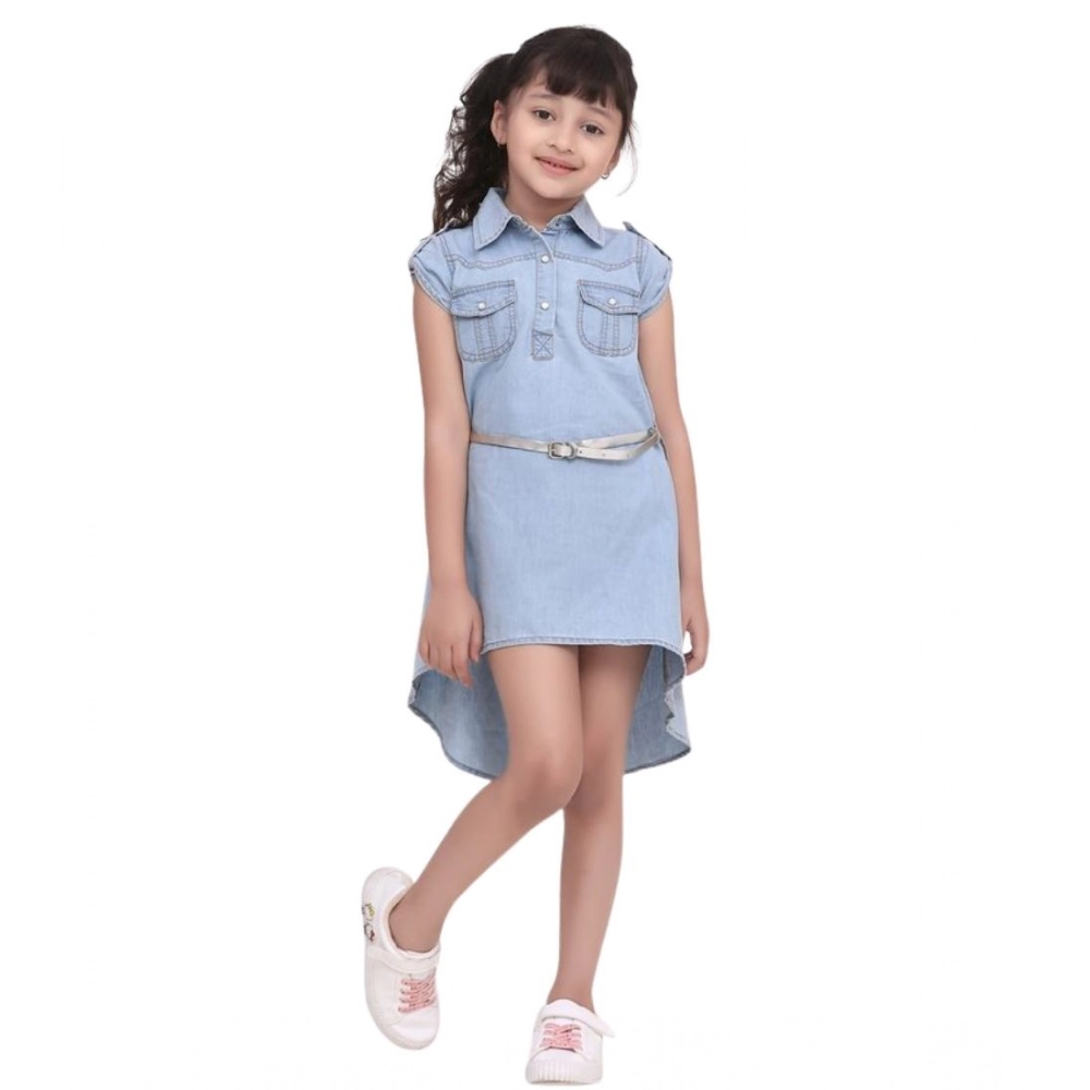 Girl's Denim Hi Lo Short Sleeve Dress with Belt (Blue) Girl's Denim Hi Lo Short Sleeve Dress with Belt (Blue)