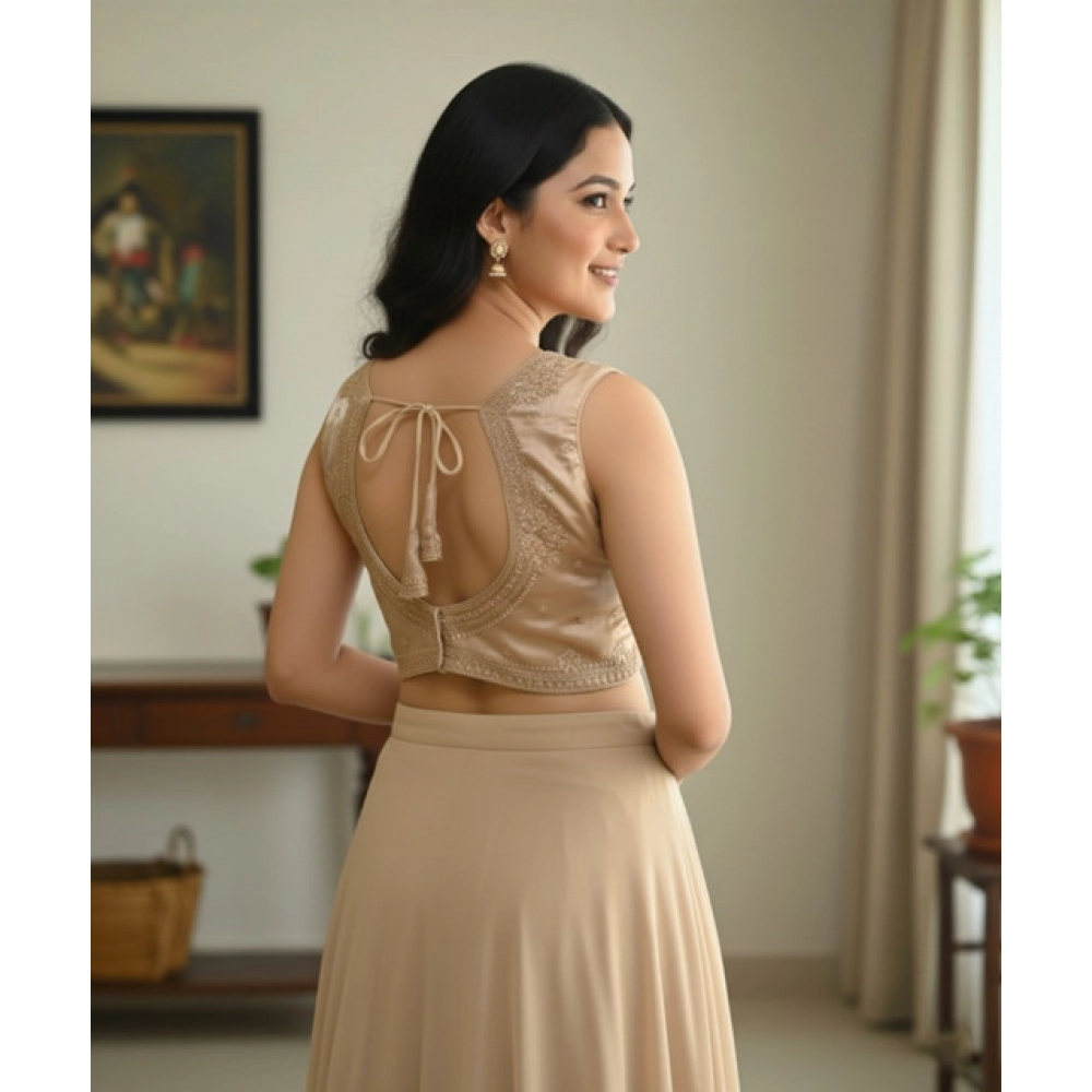 Women's Zimmi Choo Embroidered V-Neck Padded Blouse (Beige 38 Ready (Self Alterable 36–40)