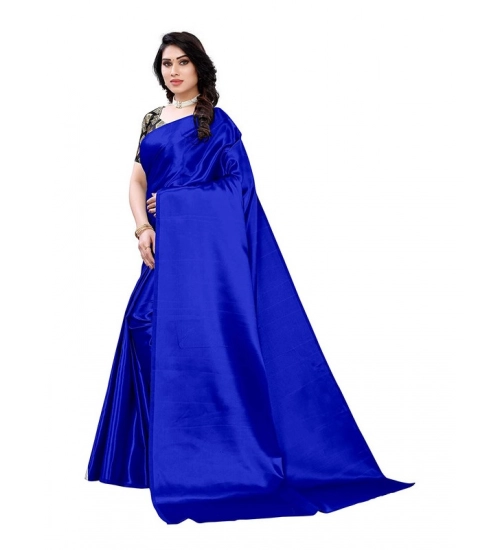 Women's Satin Printed Saree With Unstitched Blouse 5.5Mtr (Royal Blue)