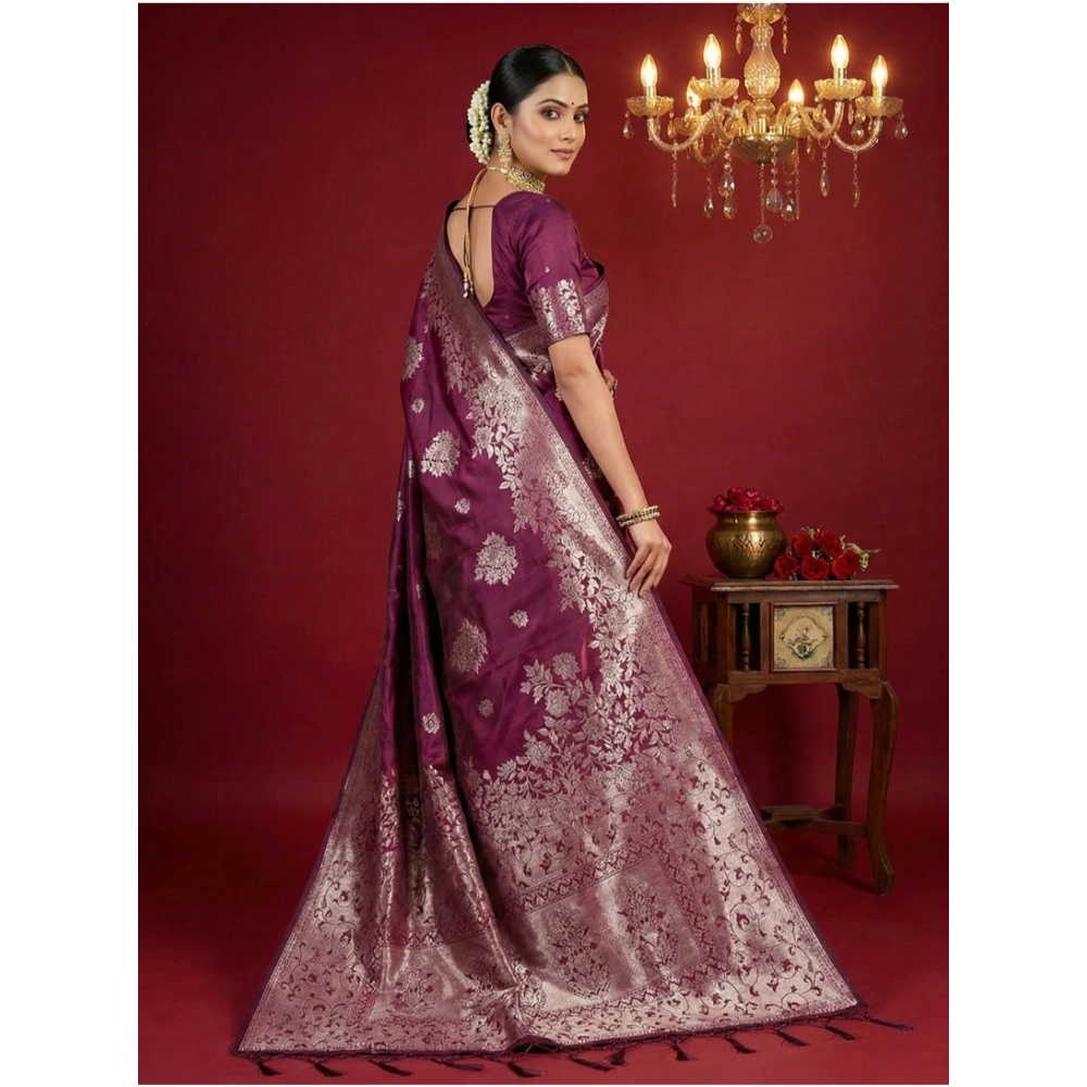 Women's Silk Blend Printed Saree With Unstitched Blouse 5.5Mtr (Purple) Women's Silk Blend Printed Saree With Unstitched Blouse 5.5Mtr (Purple)