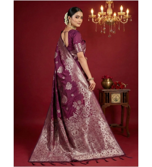 Women's Silk Blend Printed Saree With Unstitched Blouse 5.5Mtr (Purple)
