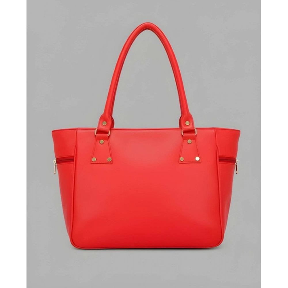 Women's PU Leather Solid Shoulder Zipper Handbag (Red)