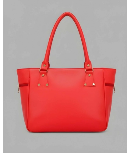 Women's PU Leather Solid Shoulder Zipper Handbag (Red)
