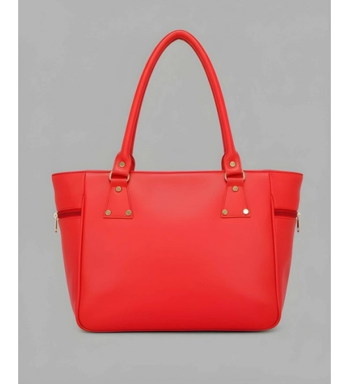 Women's PU Leather Solid Shoulder Zipper Handbag (Red)