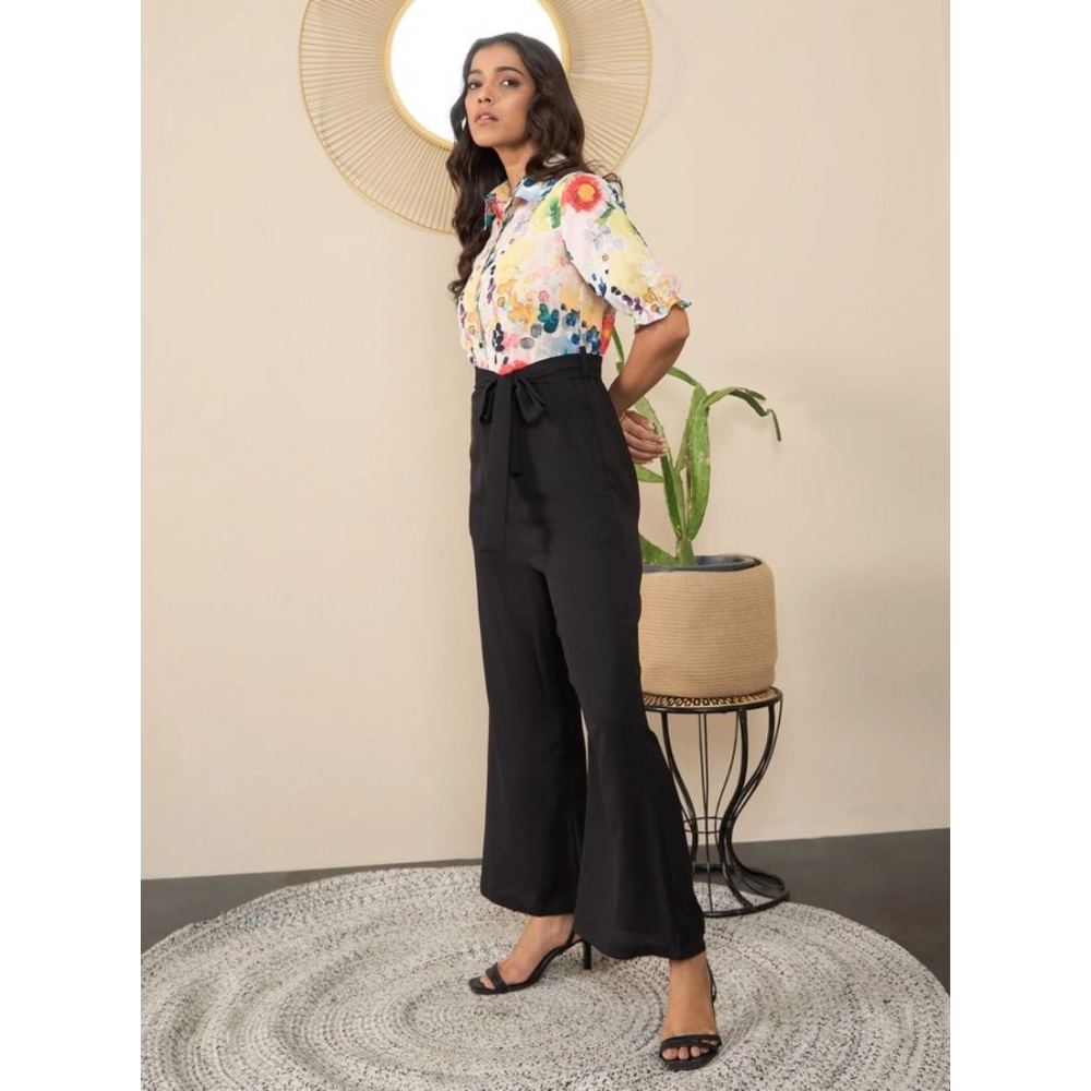Women's Polyester Floral Half Sleeves Jumpsuit (Multicolor)