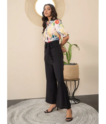 Women's Polyester Floral Half Sleeves Jumpsuit (Multicolor)
