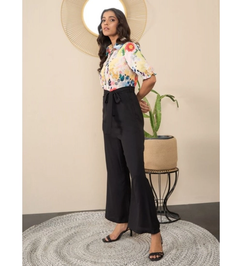 Women's Polyester Floral Half Sleeves Jumpsuit (Multicolor)