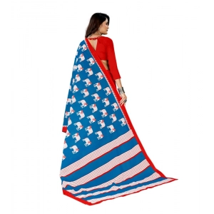 Generic Women's Soft Pure Cotton Printed Saree With Unstitched Blouse 5.5Mtr (Blue)