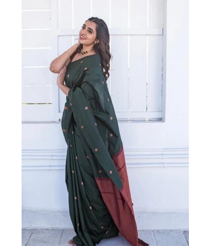 Women's Litchi silk Printed Saree With Unstitched Blouse (Dark Green) Women's Litchi silk Printed Saree With Unstitched Blouse (Dark Green)
