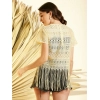 Women's Polyester Lace Self Design Short Sleeve Top (Yellow)