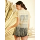 Women's Polyester Lace Self Design Short Sleeve Top (Yellow)