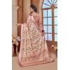 Dropship Women's Printed Cotton Linen Saree withPrinted  Saree With Unstitched Blouse (Beige, 5-6Mtrs)