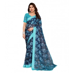 Women's Georgette Printed Saree With Unstitched Blouse 5.5Mtr (Sky Blue)