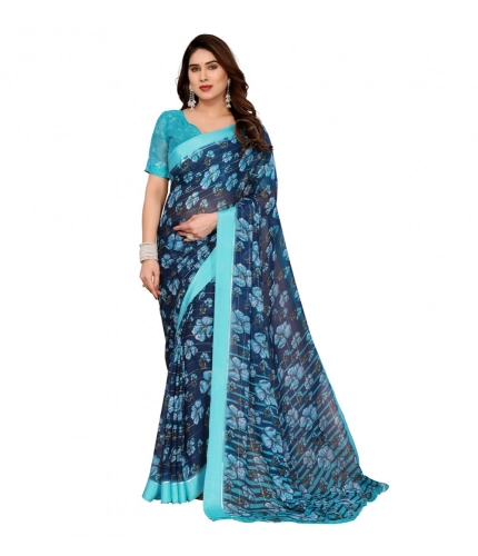 Women's Georgette Printed Saree With Unstitched Blouse 5.5Mtr (Sky Blue)