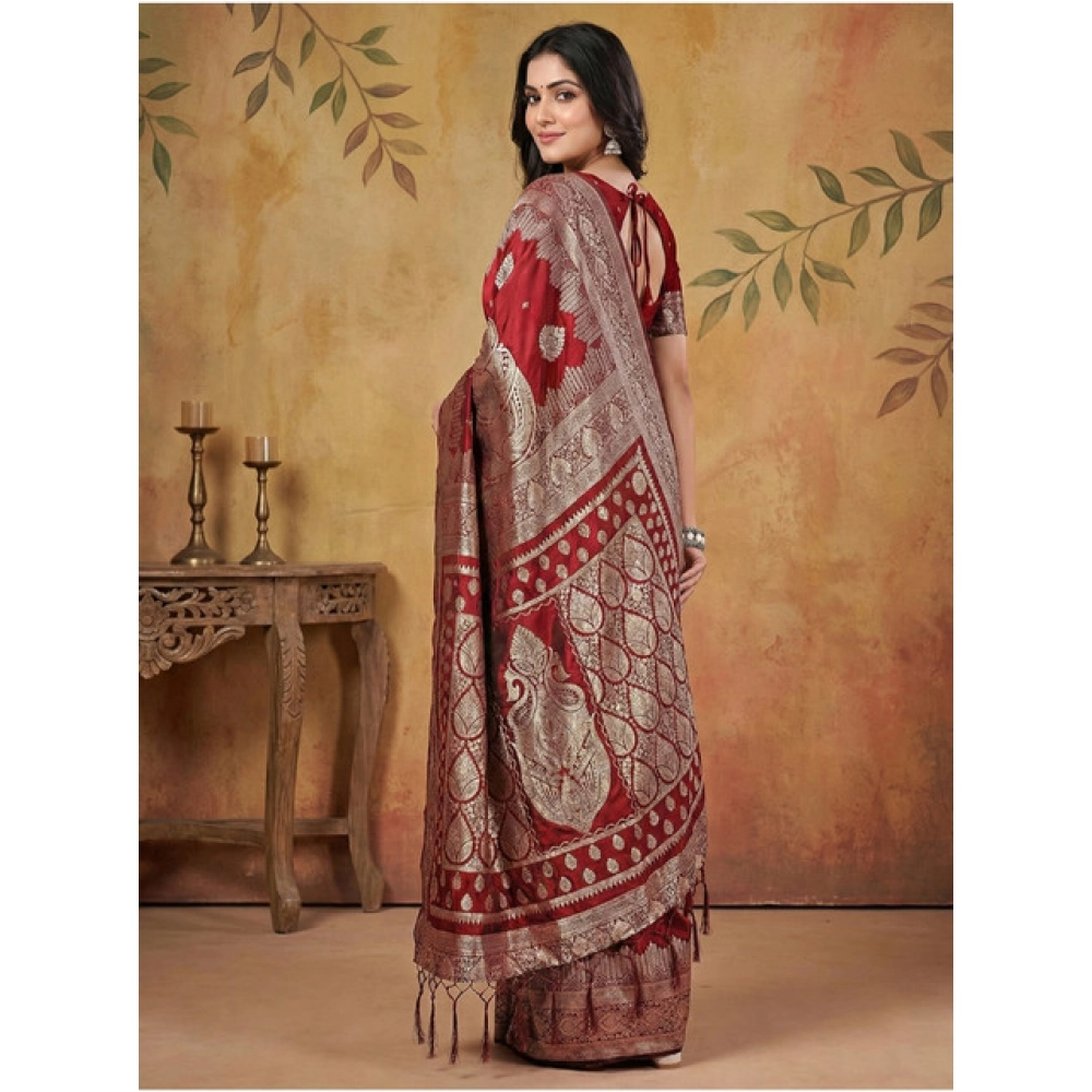 Women's Silk Blend Printed Saree With Unstitched Blouse 5.5Mtr (Maroon) Women's Silk Blend Printed Saree With Unstitched Blouse 5.5Mtr (Maroon)