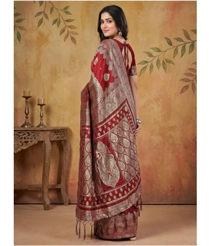 Women's Silk Blend Printed Saree With Unstitched Blouse 5.5Mtr (Maroon) Women's Silk Blend Printed Saree With Unstitched Blouse 5.5Mtr (Maroon)