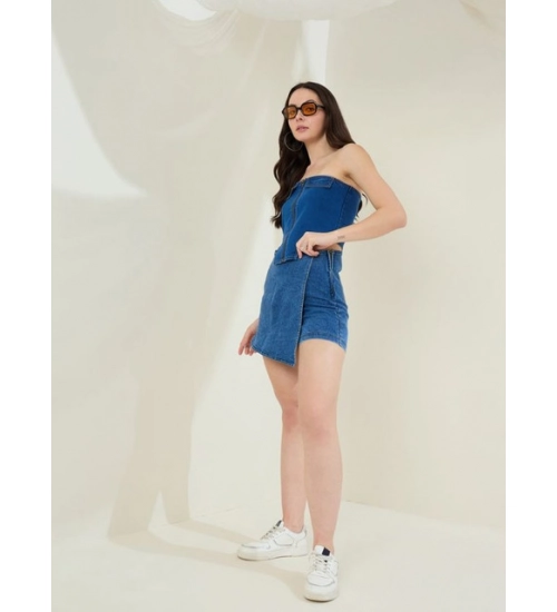 Women's Denim Lycra Solid Zip Closure Skorts (Blue) Women's Denim Lycra Solid Zip Closure Skorts (Blue)