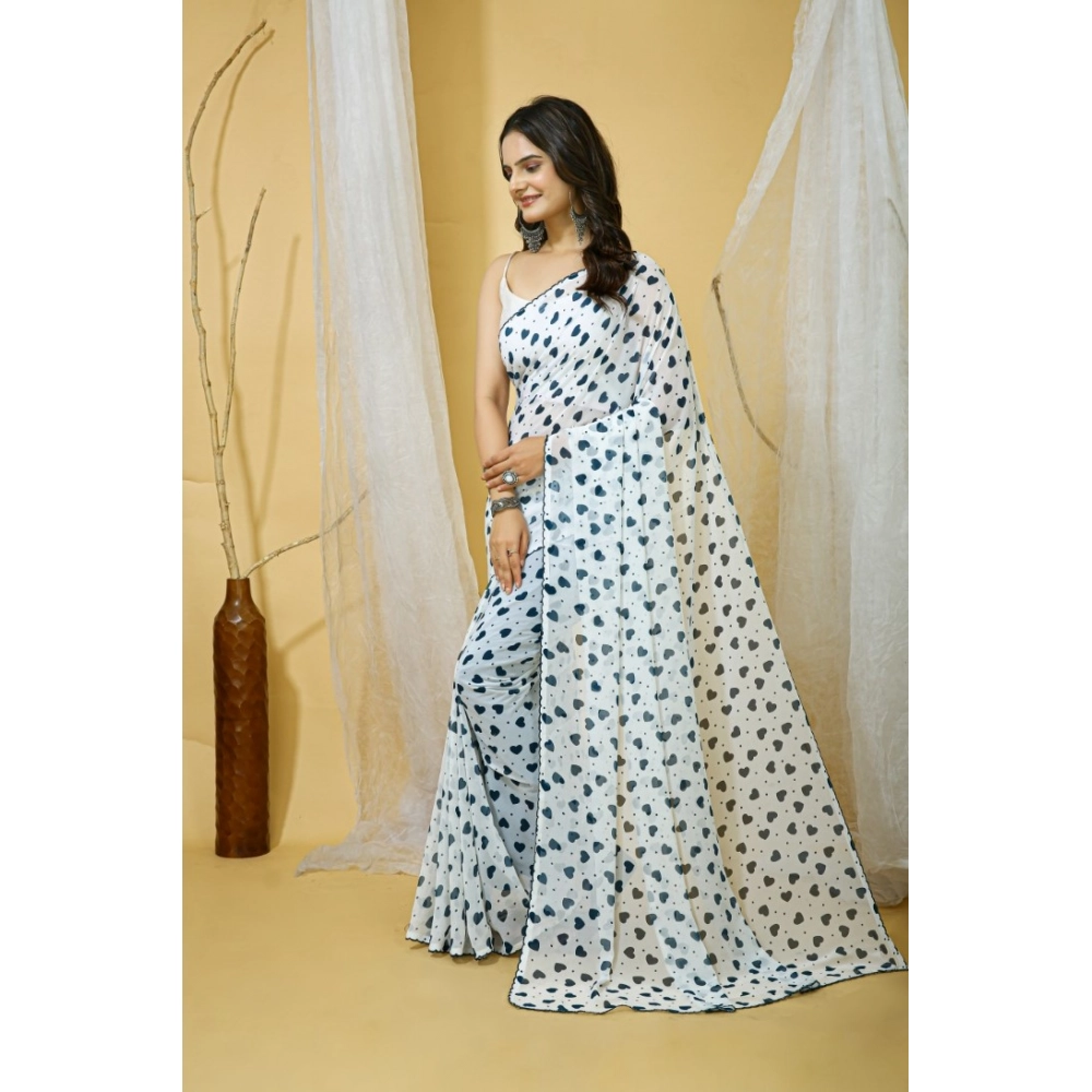 Women's Georgette Printed Saree With Unstitched Blouse 5.5Mtr (White) Women's Georgette Printed Saree With Unstitched Blouse 5.5Mtr (White)