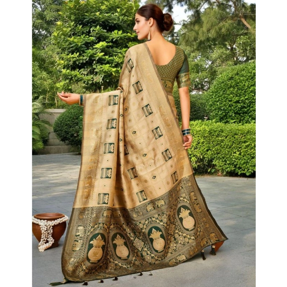 Women's Silk Blend Woven Zari Work Saree With Unstitched Blouse 5.5Mtr (Cream) Women's Silk Blend Woven Zari Work Saree With Unstitched Blouse 5.5Mtr (Cream)