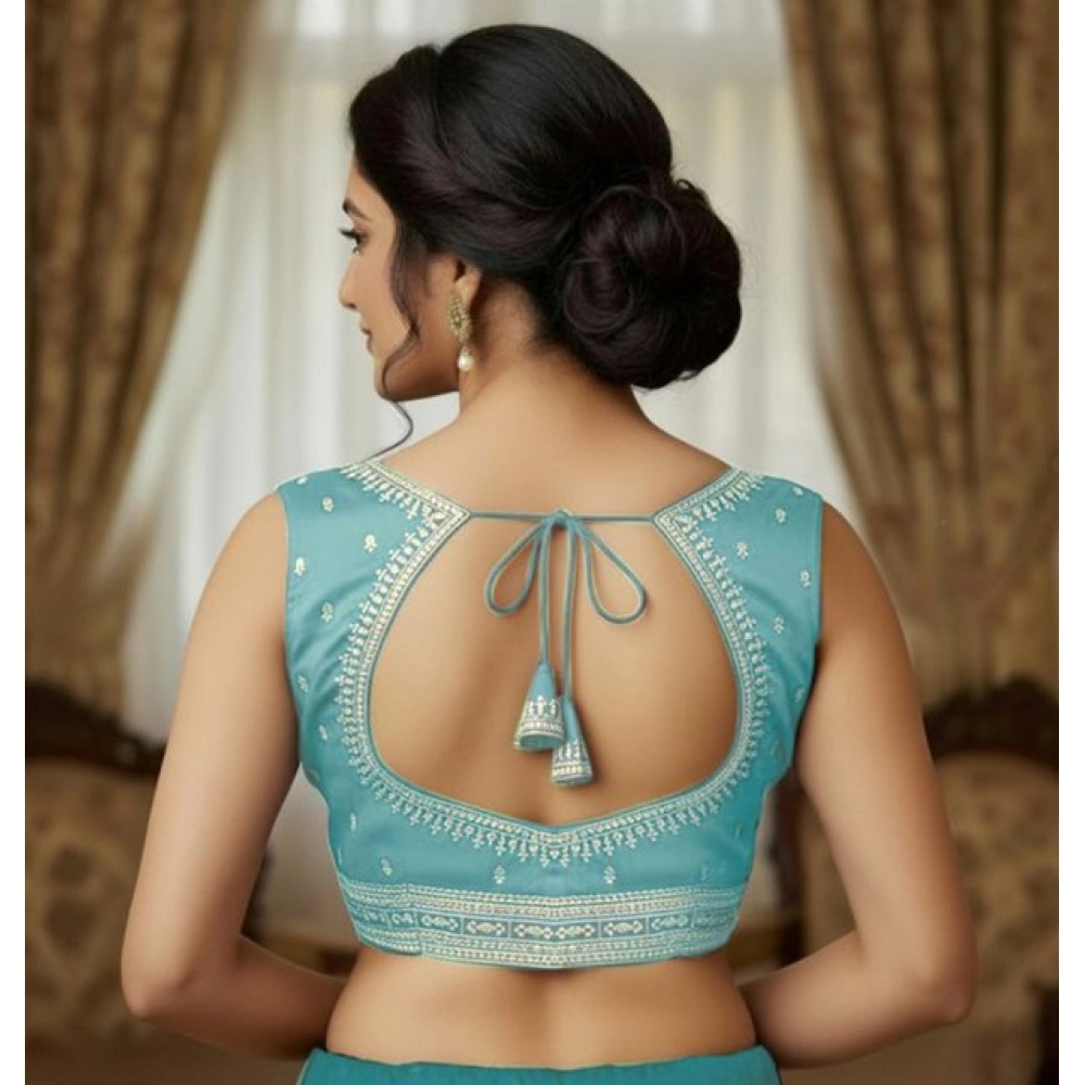 Women's Zimmi Choo Sequin Work V-Neck Padded Blouse (Sky Blue 38 Ready (Self Alterable 36–40)