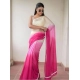 Women's Linen Printed Saree With Unstitched Blouse 5.5Mtr (Pink)