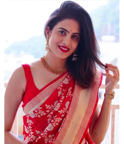 Women's Soft Lichi Silk Printed Saree With Unstitched Blouse 5.5Mtr (Red)