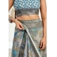 Women's Faux Linen Abstract Print Ready to wear Saree With Unstitched Blouse 5.5Mtr (Grey)