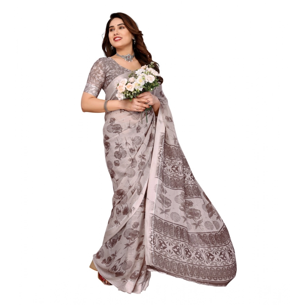Women's Georgette Printed Saree With Unstitched Blouse 5.5Mtr (Grey) Women's Georgette Printed Saree With Unstitched Blouse 5.5Mtr (Grey)
