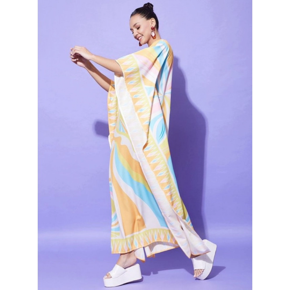 Women's Satin Colour Blocking Kaftan Dress (Multicolor)