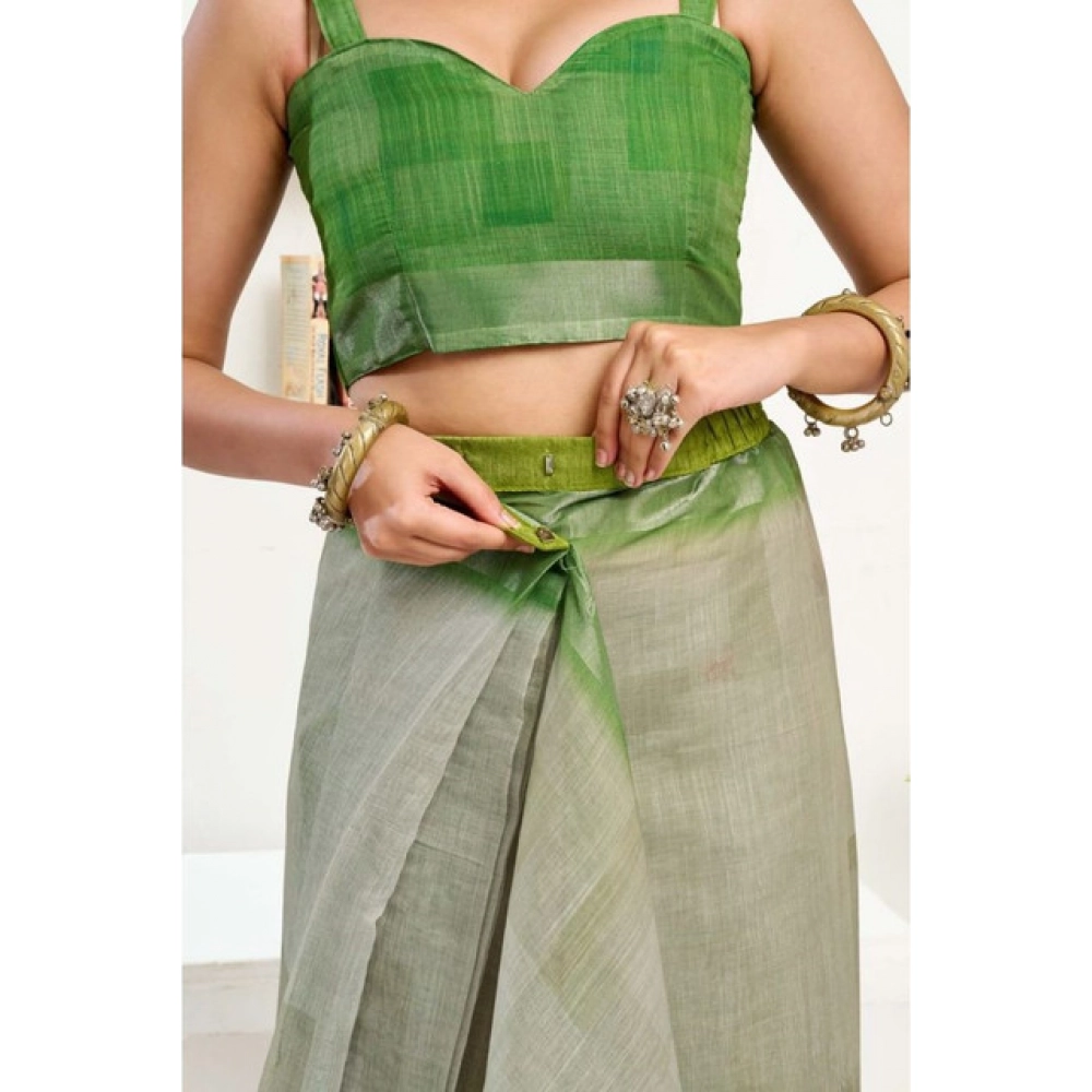 Women's Faux Linen Printed Ready to wear Saree With Unstitched Blouse 5.5Mtr (Light_Green) Women's Faux Linen Printed Ready to wear Saree With Unstitched Blouse 5.5Mtr (Light_Green)