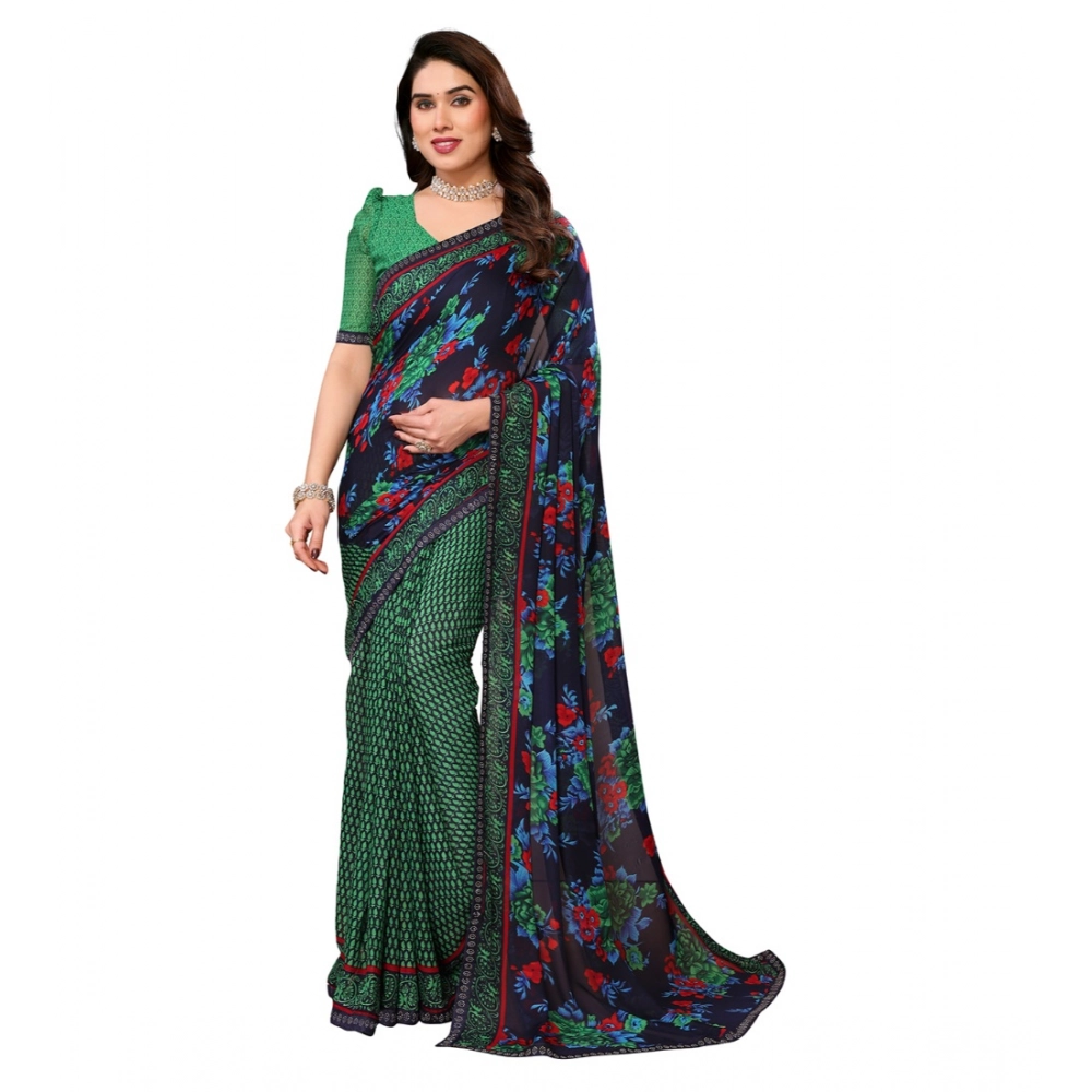 Women's Georgette Printed Saree With Unstitched Blouse 5.5Mtr (Green) Women's Georgette Printed Saree With Unstitched Blouse 5.5Mtr (Green)