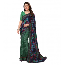 Women's Georgette Printed Saree With Unstitched Blouse 5.5Mtr (Green)