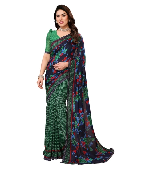 Women's Georgette Printed Saree With Unstitched Blouse 5.5Mtr (Green)