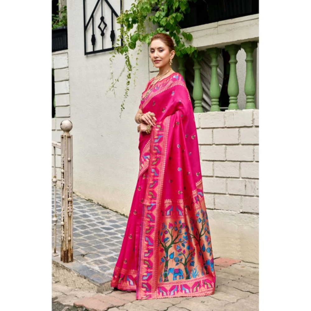 Women's Silk Blend Woven Saree With Unstitched Blouse 5.5 Mtr (Pink) Women's Silk Blend Woven Saree With Unstitched Blouse 5.5 Mtr (Pink)
