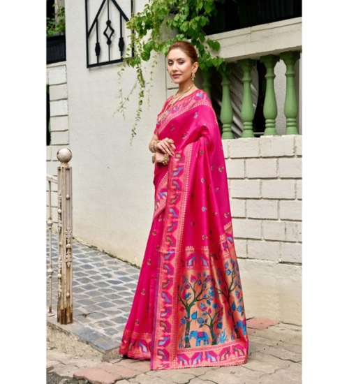 Women's Silk Blend Woven Saree With Unstitched Blouse 5.5 Mtr (Pink) Women's Silk Blend Woven Saree With Unstitched Blouse 5.5 Mtr (Pink)