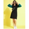 Girl's Polyester Printed Long Sleeves Dress (Black-Green)
