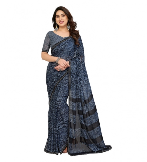Women's Georgette Printed Saree With Unstitched Blouse 5.5Mtr (Grey)