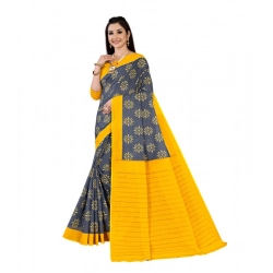Women's Soft Pure Cotton Printed Saree With Unstitched Blouse 5.5Mtr (Grey)