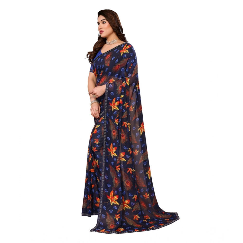 Women's Georgette Printed Saree With Unstitched Blouse 5.5Mtr (Blue) Women's Georgette Printed Saree With Unstitched Blouse 5.5Mtr (Blue)