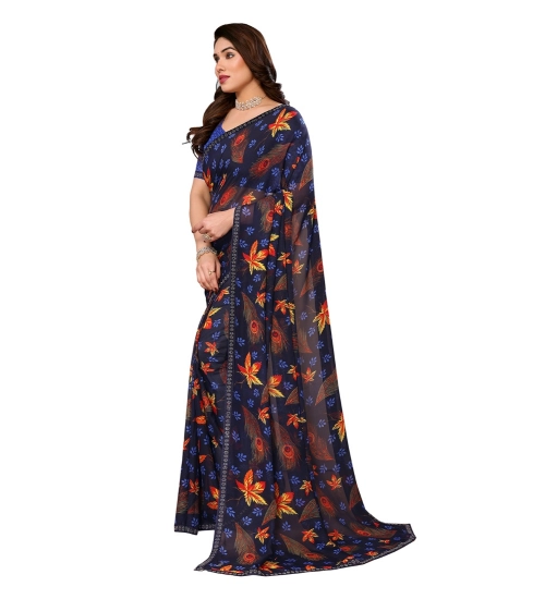 Women's Georgette Printed Saree With Unstitched Blouse 5.5Mtr (Blue)