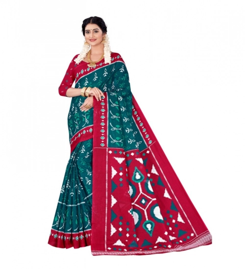 Women's Soft Pure Cotton Printed Saree With Unstitched Blouse 5.5Mtr (Multicolor)