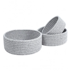 Cotton 8x3 Inch Kidi Round 3 Set Bedside Organizer (Gray)