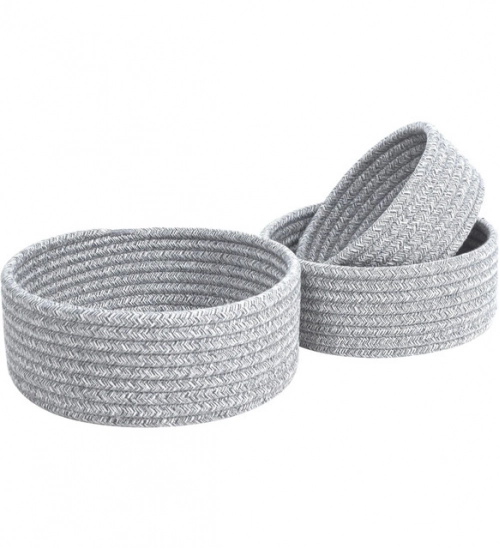Cotton 8x3 Inch Kidi Round 3 Set Bedside Organizer (Gray)