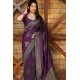 Women's Litchi silk Printed Saree With Unstitched Blouse (Purple)