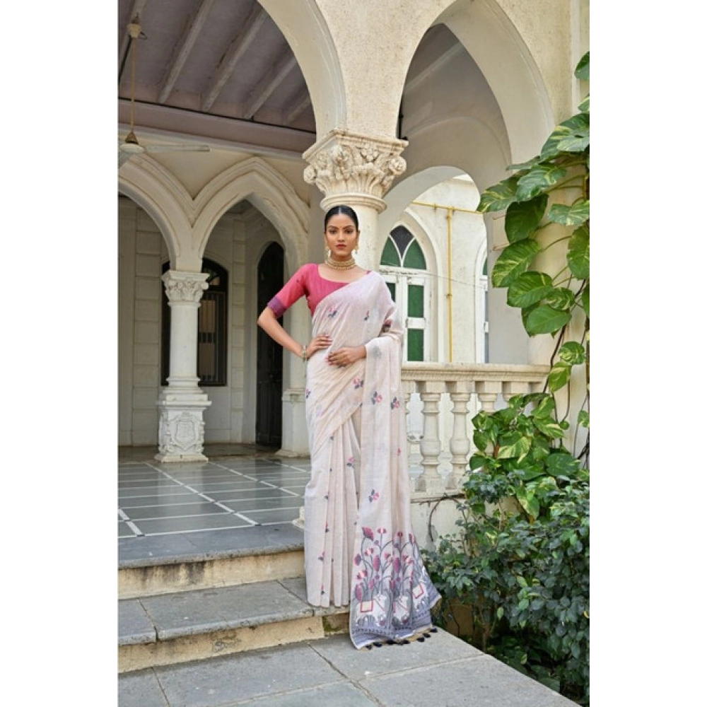 Women's Blended_Cotton Floral Weaving Pattern Saree With Unstitched Blouse 5.5Mtr (Blue) Women's Blended_Cotton Floral Weaving Pattern Saree With Unstitched Blouse 5.5Mtr (Blue)
