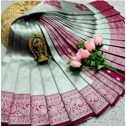 Women's Soft Silk Printed Saree With Unstitched Blouse 5.5Mtr (Silver Green)