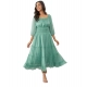 Women's Chiffon Solid Puff Sleeve Dress (Green)