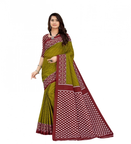 Women's Soft Pure Cotton Printed Saree With Unstitched Blouse 5.5Mtr (Mehendi green)
