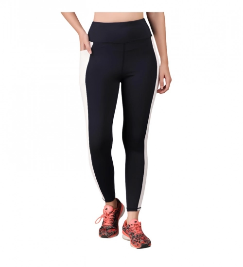 Women's Polyester Solid Ankle length High Waisted Tights (Navy Blue)