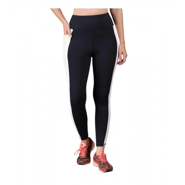 Dropship Women's Polyester Solid Ankle length High Waisted Tights (Navy Blue)